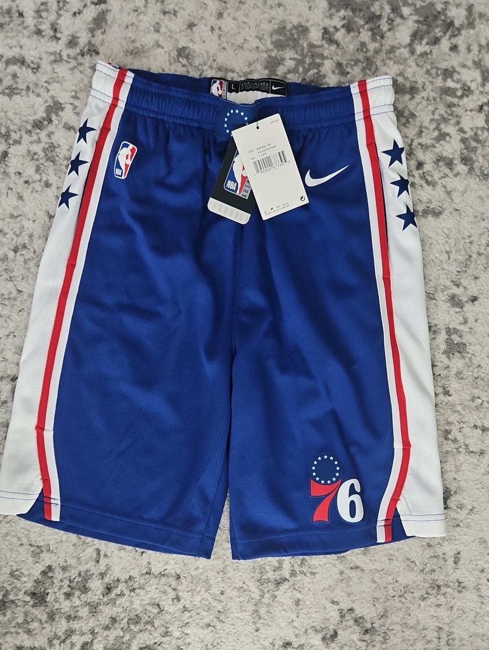 Nike Blue White Red Philadelphia 76ers Basketball Shorts